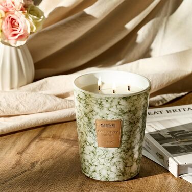 Ароматизована свічка M&SENSE велика Чорні ароматизовані свічки у склянці Ароматизована свічка з натурального соєвого воску Розслаблююча ароматерапія Подарунок для жінок та чоловіків, Різдво Час горіння 75 годин та 2 ґноти (сандалове дерево-жасмин, 990 г)