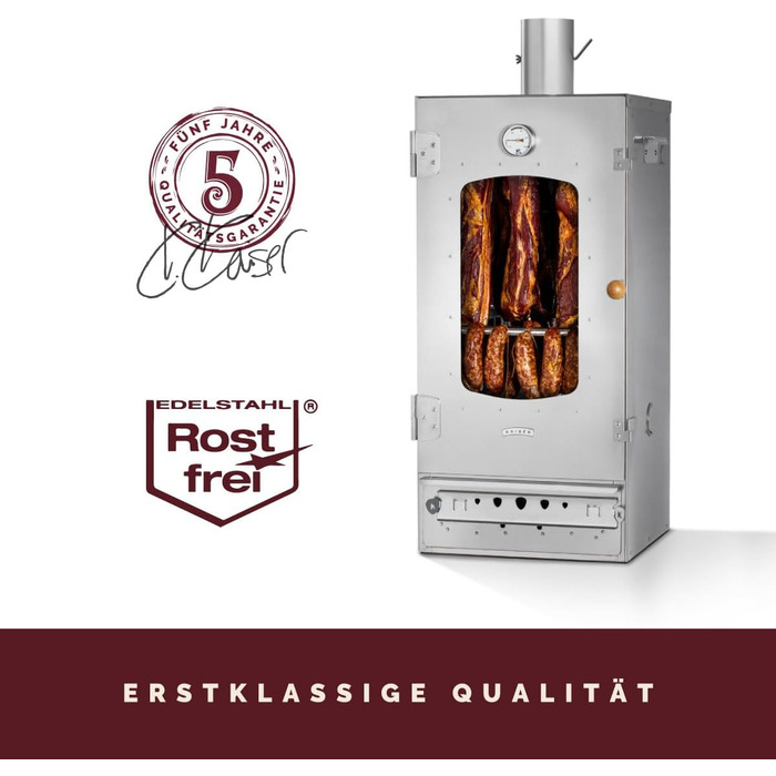 Високоякісна коптильня на дровах з нержавіючої сталі 86 см KAISER