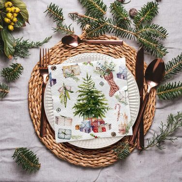 Серветки 3-шарові (33 x 33 см) 20 шт. Різнокольорові паперові серветки, ідеальні для різдвяного столу Серветки - Різдво, зима, зірки, сніг, сніговики (Різдво вдома)