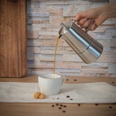 Кофеварка Cilio MODENA, Нержавеющая сталь , Подходит для всех типов плит , Ø 8.5 см , Можно мыть в посудомоечной машине , Кастрюля мокко , Кофеварка для эспрессо 4 чашки , Кофеварка для кемпинга