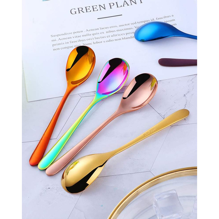 Набір з 8 десертних ложок 15 см, нержавіючої сталь, різнокольоровий SBOMHS