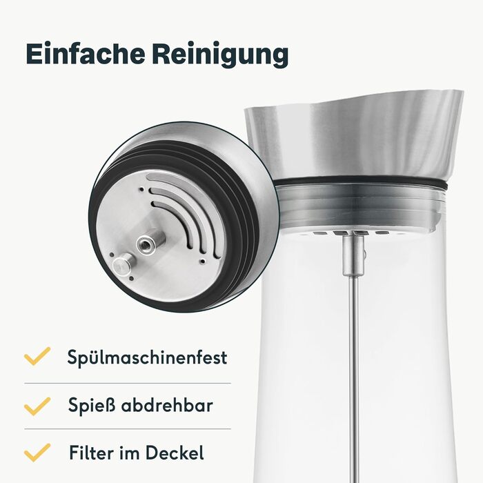 Скляний графин SILBERTHAL з фруктовою вставкою - графин для води з кришкою - можна мити в посудомийній машині, прозорий (1 л фруктова шпажка)