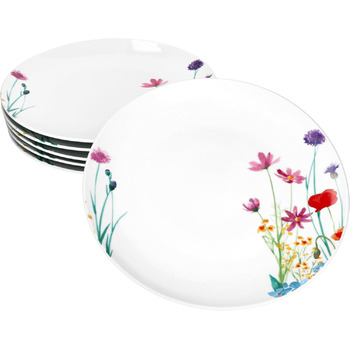 Набір MamboCat Marie з 6 столових тарілок I Ø 26,7 см I Фарфорова обідня тарілка з декором квіткової галявини на 6 персон I Великі тарілки для основних страв, для гриля тощо.