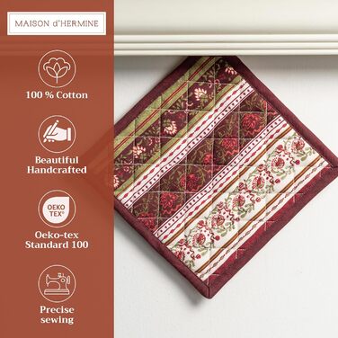 Рукавички для духовки Maison d&39 Hermine, підставки для каструль, 100 бавовна, термостійкі кухонні рукавички, рукавички для духовки (19 см x 33 см) та підставки для каструль (20 см x 20 см) для приготування їжі, Morzine - Рукавички для духовки на День по