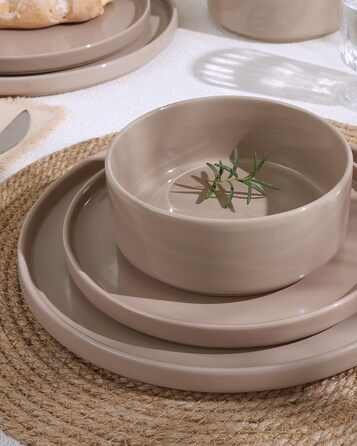 Набір посуду Richmount Nebula для 6 осіб, набір тарілок та мисок із 18 предметів, набір посуду з крапчастої кераміки, можна використовувати в мікрохвильовій печі та мийній машині, колір кориця-коричневий, сервіз Nebula для 6 осіб