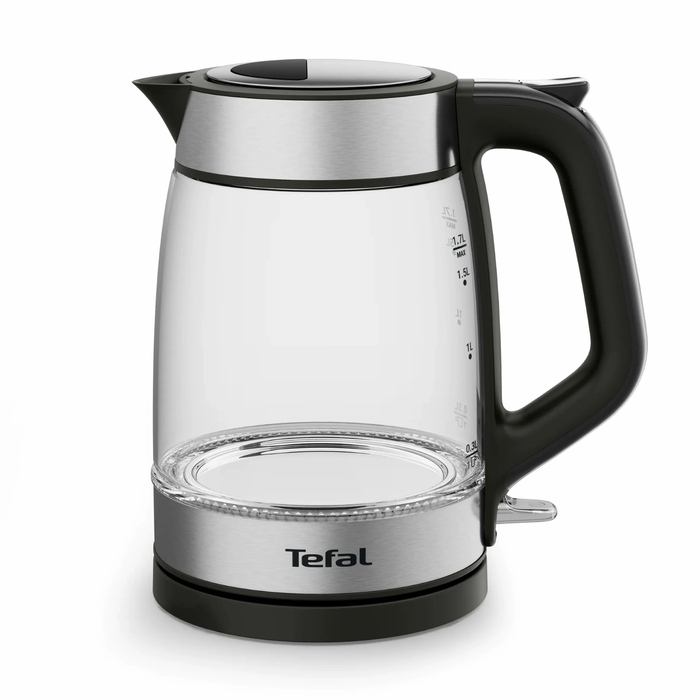 Tefal Электрочайник Glass Kettle 1.7л, стекло, с подсветкой, черно-серебряный