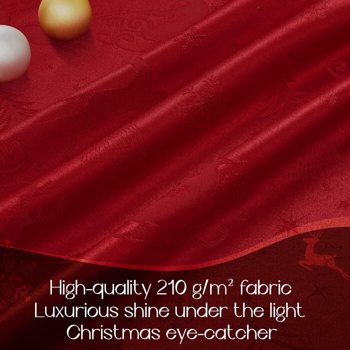 Маленька різдвяна скатертина Romanstile, яку можна прати та вона водовідштовхувальна, жакардовий олень та ялинка, квадратна скатертина для журнального столика, святкова, подарункова ( 180 см, червона)