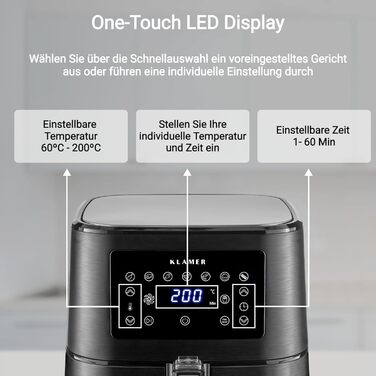 Аэрофритюрница 5,5 л, ‎1700 Вт, черная Klamer
