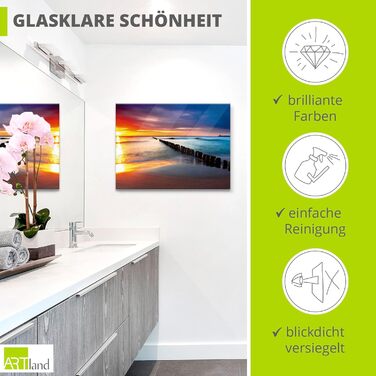 Настінний декор ARTland скляні картини настінна картина скляна картина цільна 40x40 см квадрат пляж море сонце Кариби природа пейзаж узбережжя схід сонця морський S7LE (Балтійське море Пляж 2, 60Д x 45Ш см)