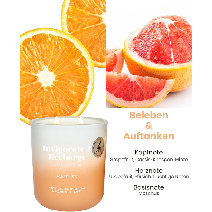 Ароматичні свічки M&SENSE Сосна та кедр у банці, велика соєва свічка 400 г з двома гнітами, час горіння 80 годин, ароматерапевтична свічка для йоги, спа та медитації. Подарунок для дівчини, дружини або матері. Сосна та кедр (апельсин та грейпфрут)