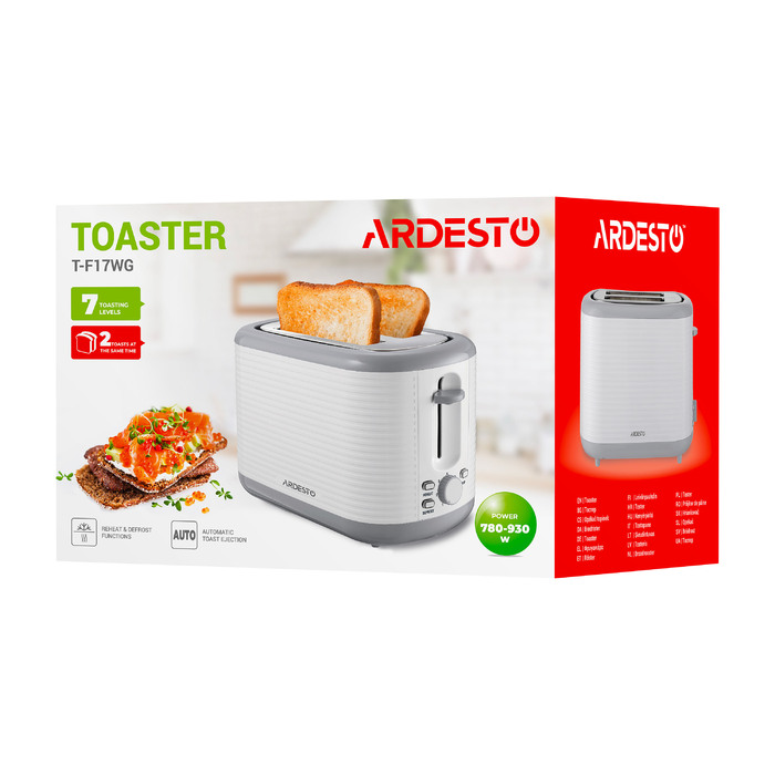 ARDESTO Тостер White stripes T-F17WG 930Вт, пластик, белый+серый