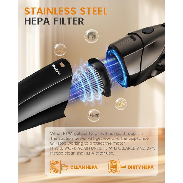 Ручний бездротовий пилосос з акумулятором 80 Вт чорно-коричневий TANYO