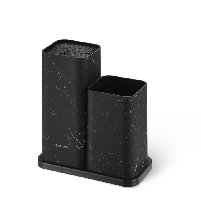 Підставка Fissman для кухонних ножів та інструментів 11x11x23 + 11x11х17 см, колір ЧОРНИЙ МАРМУРпластик (12884)