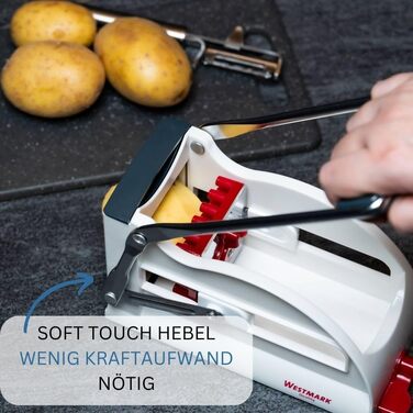 Нож для картофеля фри Westmark - легко готовьте овощные палочки, картофель фри и т.д. с помощью мягкого на ощупь рычага - Овощерезка с 3 вставками из нержавеющей стали (белый-антрацит) Резак Easy Stix