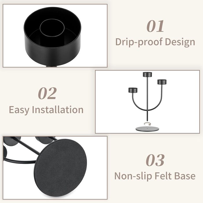 Підсвічник з 3 ручками та скляним циліндром для декору столу Sziqiqi