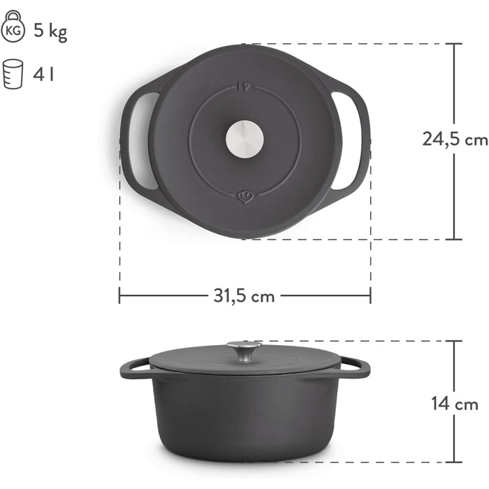 Кокотниця з кришкою 24 см, сірий Springlane Kitchen