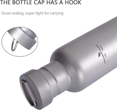 Титанова пляшка для води з титановою кришкою для кемпінгу 750 мл. Boundless Voyage
