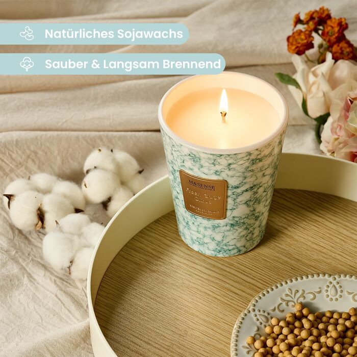 Ароматизована свічка M&SENSE велика Чорні ароматизовані свічки у склянці Ароматизована свічка з натурального соєвого воску Розслаблююча ароматерапія Подарунок для жінок та чоловіків, Різдво 75 годин горіння та 2 ґноти (свіжий шавлія, цитрус, 400 г)