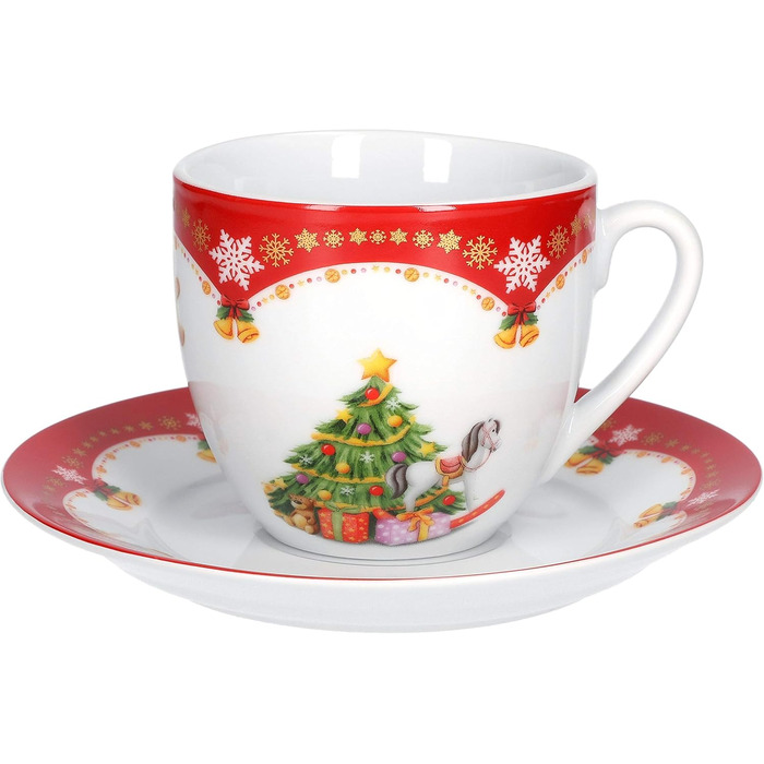 Кавовий сервіз на 18 предметів для 6 осіб, білий з різдвяним декором "Різдвяна магія" Van Well