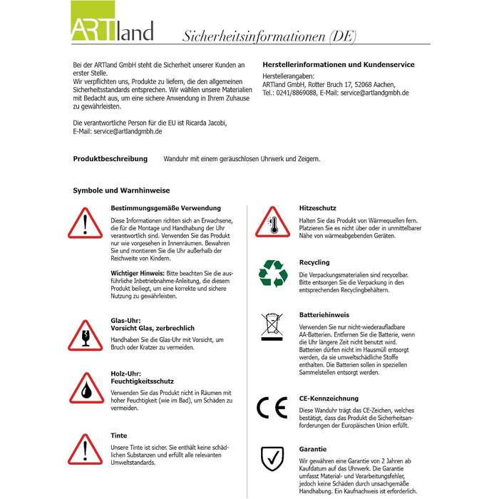 Настінний годинник без цокання 30 см ARTLAND