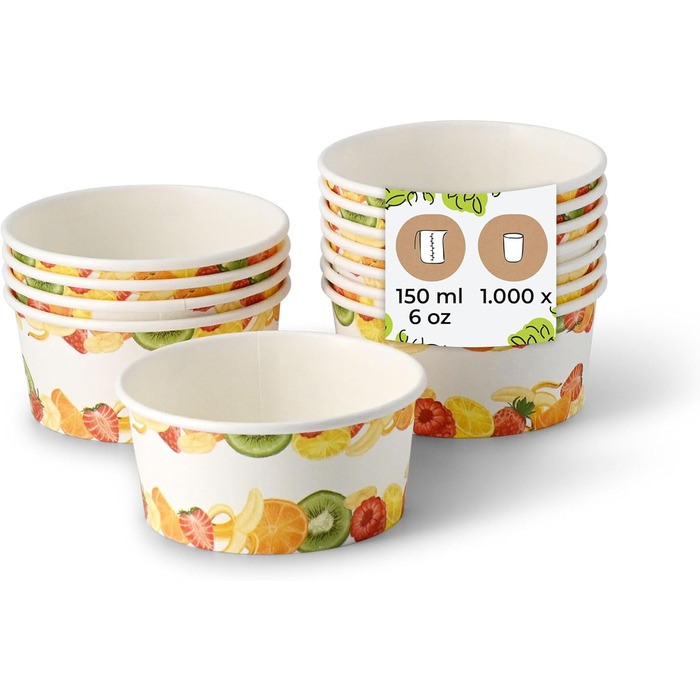 Картонні стаканчики для морозива BIOZOYG 50 шт. 100 мл Десертні стаканчики з покриттям Одноразові стаканчики для снеків Стаканчики для морозива Вафельні стаканчики Десертні одноразові стаканчики Морозиво Заморожений йогурт Фрукти Кафе-морозиво (100 мл (10