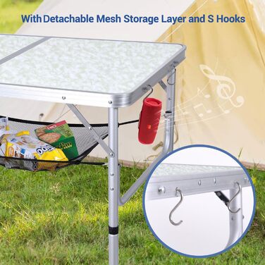 Складаний кемпінговий стіл з 2 рівнями висоти 90 х 60 см білий Sportneer