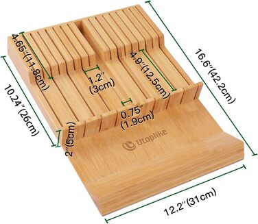 Блок ножів у шухляді для 12 ножів і 1 заточувальний сталевий ніж. (16 органайзерів для ножів) Utoplike