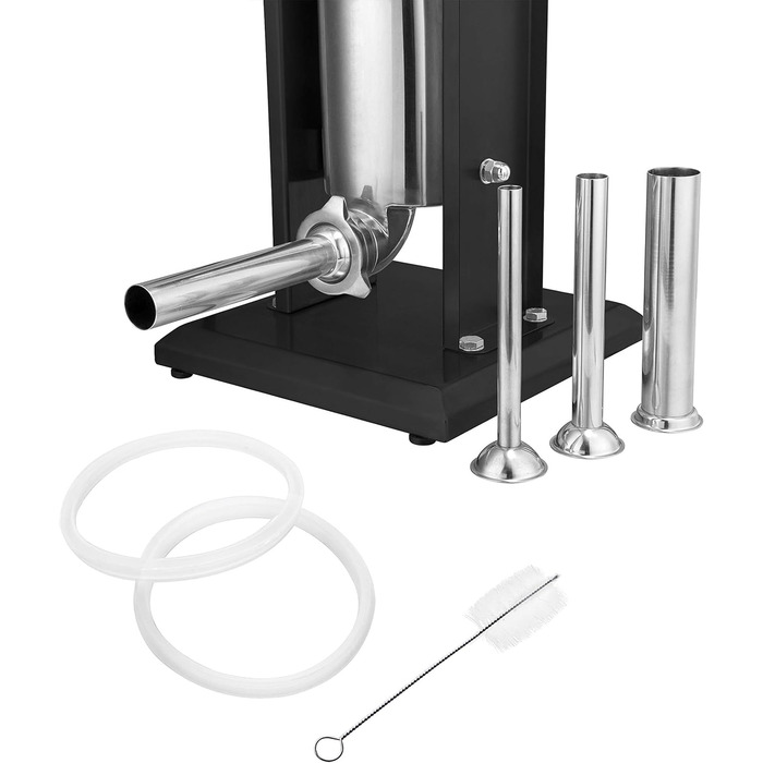 Професійна машина для наповнення ковбас Zelsius з нержавіючої сталі (3 літри, срібло) чотири різні труби для наповнення, наповнювач для ковбас, прес для ковбас, ковбасна машина з 2-швидкісним редуктором, вентиляційним клапаном і рукояткою