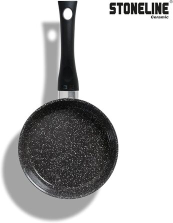 Керамічна сковорода STONELINE з кришкою. Керамічна сковорода. Індукційна антипригарна сковорода. Керамічне покриття з частинками справжнього каменю, сковорода без PFAS, для всіх типів плит, підходить для духовки (16 см)