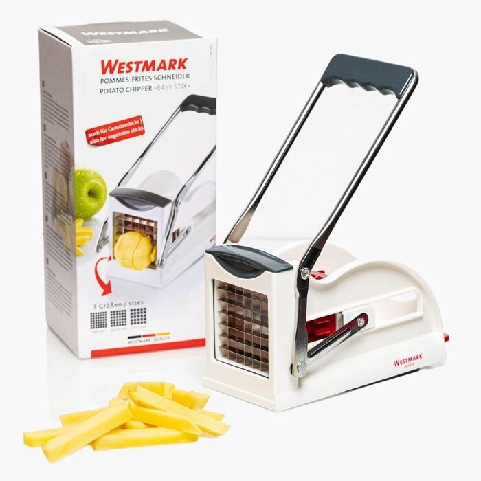 Нож для картофеля фри Westmark - легко готовьте овощные палочки, картофель фри и т.д. с помощью мягкого на ощупь рычага - Овощерезка с 3 вставками из нержавеющей стали (белый-антрацит) Резак Easy Stix