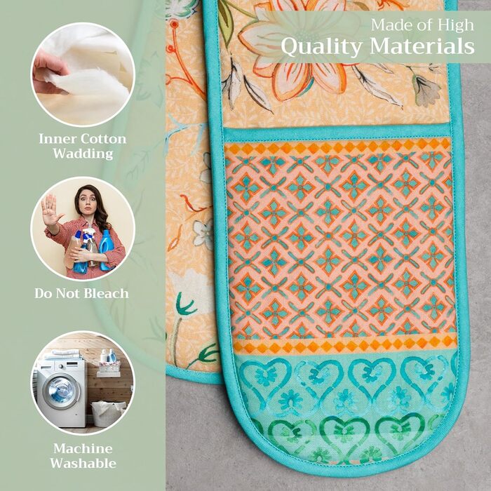 Рукавички для духовки Maison d&39 Hermine, прихватки для каструль, 100 бавовна, термостійкі кухонні рукавички, рукавички для духовки (19 см x 33 см) та прихватки для каструль (20 см x 20 см) для приготування їжі, Morzine - рукавички для духовки (19 x 33 с