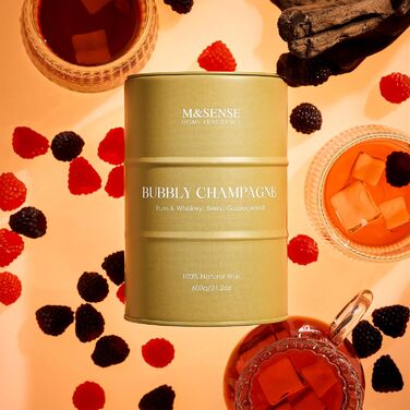 Ароматичні свічки M&SENSE з натурального соєвого воску, натуральна соєва свічка для домашнього декору, тривалий час горіння до 70 годин, стильні подарунки-свічки для чоловіків і жінок (600 г, ігристе шампанське)