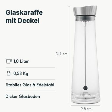 Скляний графин SILBERTHAL з фруктовою вставкою - графин для води з кришкою - можна мити в посудомийній машині, прозорий (1 л фруктова шпажка)