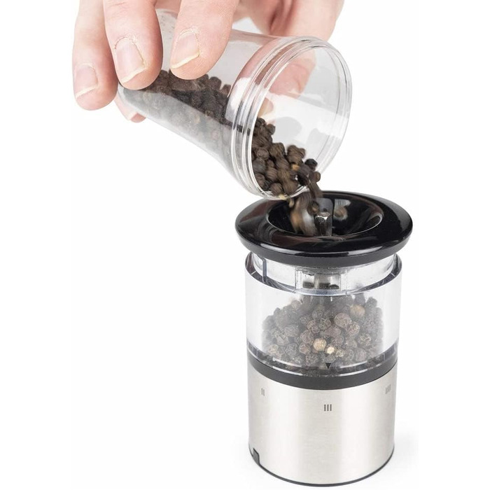 Електричний млин для перцю млин для солі Elis Sense u'Select 20 см перець кам'яна сіль піддон - 6 попередньо встановлених помелів - Виготовлений з нержавіючої сталі (млин для перцю)