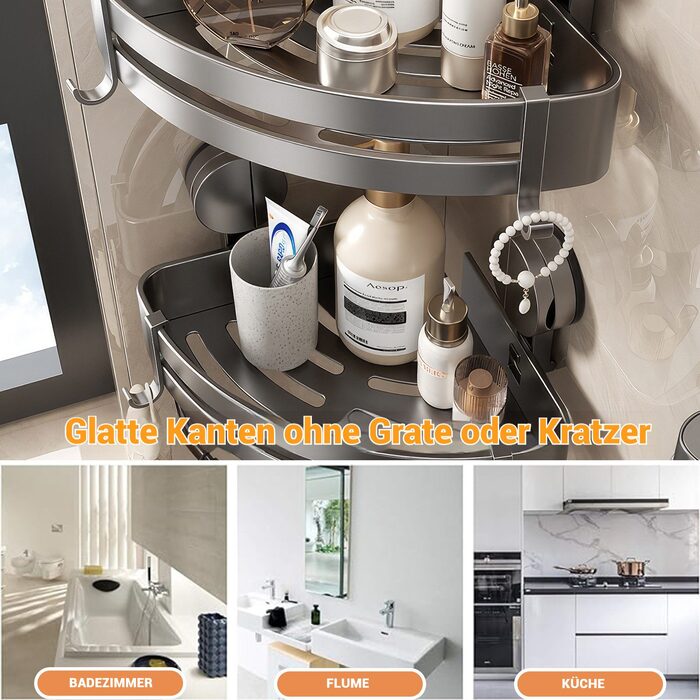 Набір з 2 кутових полиць для ванної кімнати з клейкою присоскою без свердління BlingBin