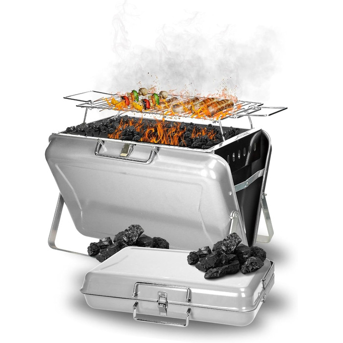 Портативный гриль на уголь серебряный elasto PROMOTION FOR LIFE