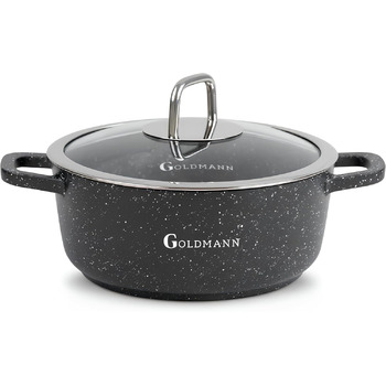 Каструля/горщик GOLDMANN з антипригарним покриттям та скляною кришкою, 6,5 л, мармурове керамічне покриття, для всіх варильних поверхонь, екологічно чиста (20 см)