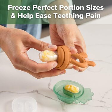 Годівниця для дитячого фруктового харчування Haakaa та міні-лоток для перекусів у морозильній камері, форми для морозива без бісфенолу А для безпечного самостійного годування немовлят, від 4 місяців (горохово-зелений) (гарбузовий)