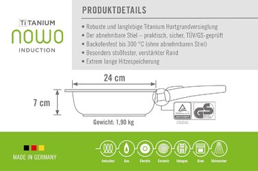 Сковорода 24 см з титановим покриттям зі знімною ручкою NOWO Woll
