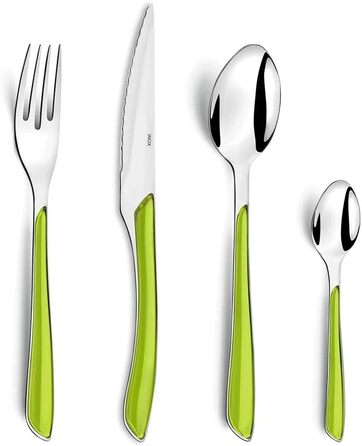 Набор столовых приборов Amefa ECLAT Nature, 24 предмета, набор столовых приборов на 6 человек, коричневые пластиковые ручки под дерево, можно мыть в посудомоечной машине, столовые приборы из нержавеющей стали, светлое дерево (зеленый)