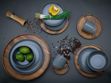 Набір посуду на 4 персони, 16 предметів, сірий матовий Nordic Creatable