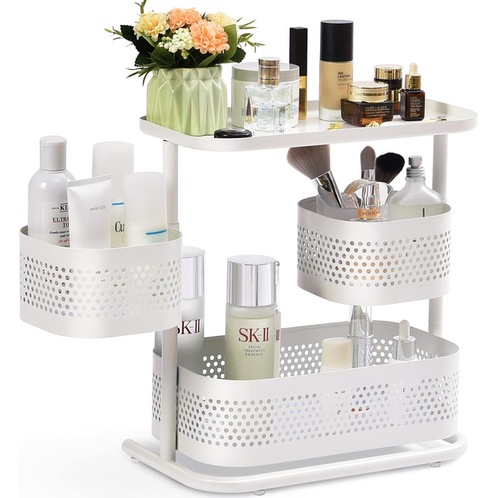 Стойка для специй APEXCHASER, 3-уровневый вращающийся держатель для специй, вращающийся на 360 хранилище для специй, металлический кухонный органайзер для бутылки специй, банки для специй 35 * 19 * 37,5 см (высокий, белый)