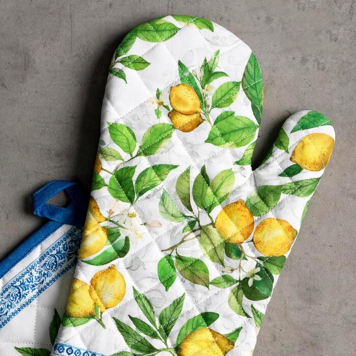 Рукавички для духовки Maison d&39 Hermine, Прихватки для каструль, 100 бавовна, термостійкі кухонні рукавички, рукавички для духовки (19 x 33 см) та прихватки для каструль (20 x 20 см) для приготування їжі, Morzine - Рукавички для духовки (19 x 33 см) та 
