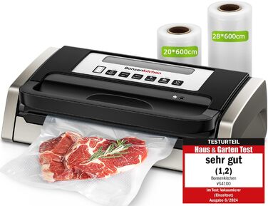 Вакуумний пакувальник з нержавіючої сталі та 2 вакуумних рулони, 15 л/хв 125 Вт Bonsenkitchen