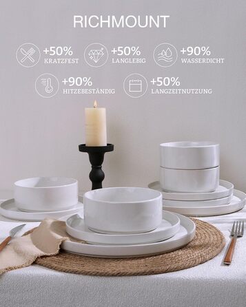 Набір посуду Richmount Nebula для 6 осіб, набір тарілок та мисок із 18 предметів, набір посуду з крапчастої кераміки, можна мити в мікрохвильовій печі та посудомийній машині, сервіз Nebula для 6 осіб (білий, сервіз Nebula для 4 осіб)