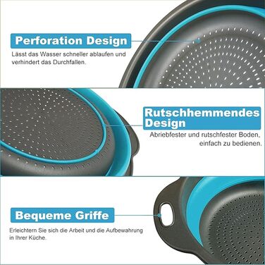 Складной дуршлаг, силиконовый, синий Walfos
