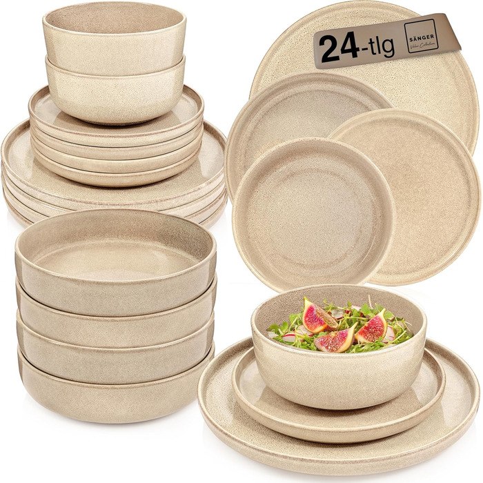 ПОСУД Комбінований сервіз на 6 персон, набір тарілок кавовий кухоль макаронна миска 30 шт. , набір посуду з кераміки посудомийна машина - мікрохвильова піч - стійкий до подряпин, набір посуду з кераміки КОЛЕКЦІЯ ЦІННОСТЕЙ (Каїр Мокко, столовий сервіз 24 ш