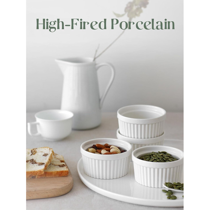 Набор крем-брюле DOWAN, 6 фарфоровых чашек для суфле с антипригарным покрытием, миски для крем-брюле для вкусного приправленного мяса, миски для рагу, духовка, микроволновая печь, можно мыть в посудомоечной машине, Ø10 см (120 мл, белый)