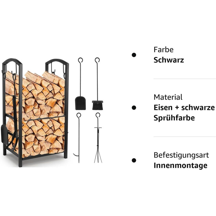 Підставка для дров з 4 камінними інструментами TLSUNNY