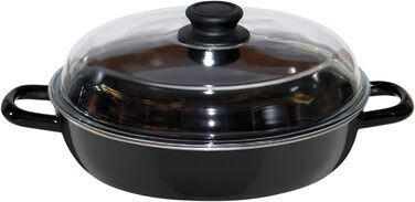 Тушеная сковорода 28, со стеклянной крышкой, CLASSIC - ЧЕРНАЯ ЭМАЛЬ, диаметр 28 см, высота 14,1 см (без крышки 7,26,5 см), обем 2,20 л, эмаль, черный, индукционный, 0058-022